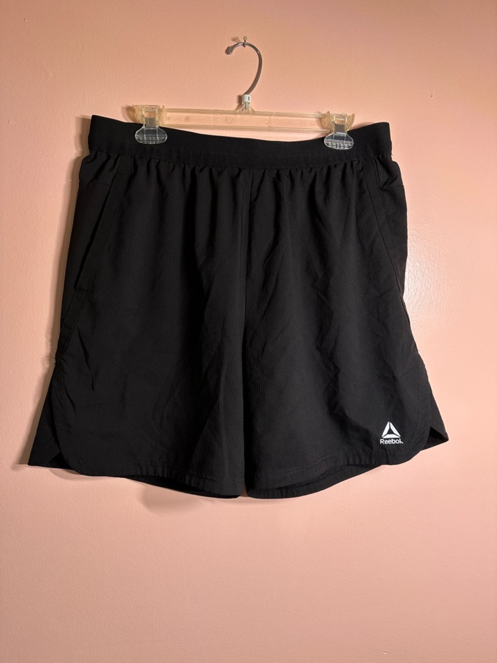 Reebok Black Men's Athletic Workout Gym Shorts with White Logo